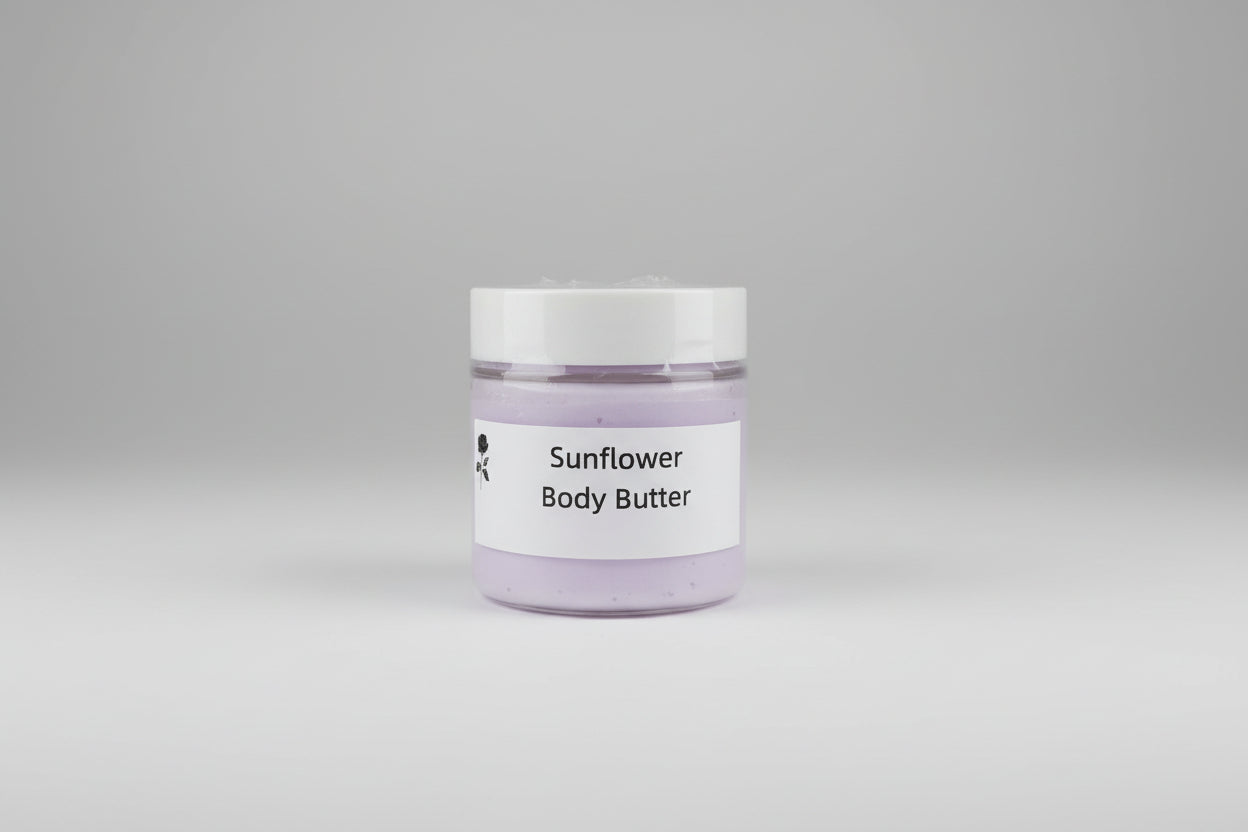 Creamy tallow body butter from The Rose Soaps Candles Etc, a luxurious moisturizer in a jar with smooth, rich texture.