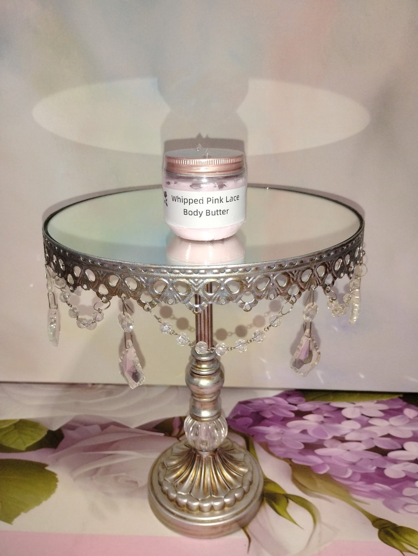 Creamy tallow body butter from The Rose Soaps Candles Etc, shown in a jar with smooth, rich texture for moisturizing skin.